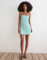 Gelora Mini Dress in Chiffon Floral Sequin Turquoise