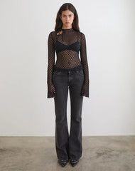 Sonam Long Sleeve Keyhole Top in Polka Lace Black