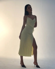 Jacy Ruffle Midi Dress in Mesh Lemon