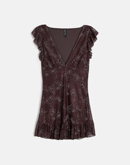 Motarika Mini Dress in Doodle Flower Flock Brown