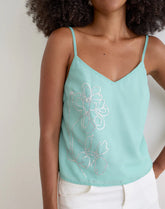 Tavina Top in Chiffon Floral Sequin Turquoise