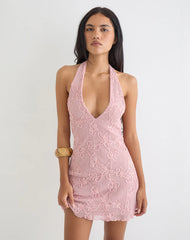 Codami Halterneck Mini Dress in Sequin Knit Pink