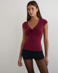 Saiba Cap Sleeve Top in Cupro Dark Red