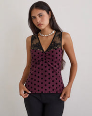 Kasia V-Neck Top in Vintage Polka Maroon