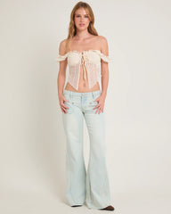 Johnnies Low Waist Wide Leg Flared Denim Jeans Le Surf