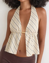 Syrma Backless Halterneck Top in Tilt Lines Beige