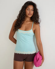Mishti Cami Top with Lace Trim in Aqua
