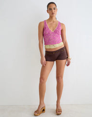 Perai Top in Double Layer Sequin Lace Lime and Pink