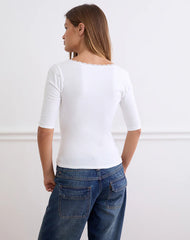 Sajiwa V Neck Top in White with Lace Trim