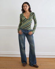 Emesy Long Sleeve Top in Mixed Stripe Green