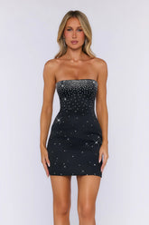 Sparkling Stars Strapless Embellished Mini Dress Black