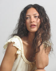 Merisso Scoop Neck Keyhole Top in Crinkle Butter Yellow