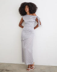 Sardian Maxi Dress in Chiffon Monochrome Silver Grey Polka
