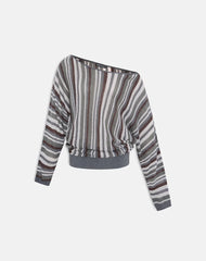 Monara Off Shoulder Knit Top in Big Stripe Grey