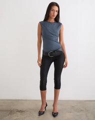 Otso Twist Wrap Top in Rayon Jersey Ocean Storm