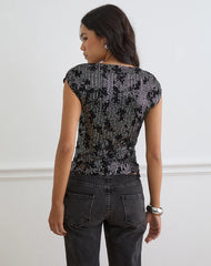 Nova Top in Floral Sequin Black