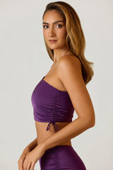 Ruched Asymmetric Crop Top in Plum