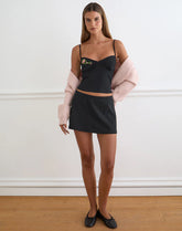 Morty Cami Top in Black with Swirly Floral Embroidery