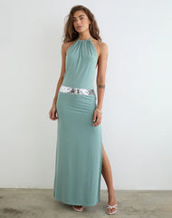 Karuna High Neck Maxi Dress in Aqua Grey