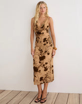 Tana Cowl Maxi Dress in Floral Devore Beige