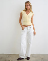 Atheia Gathered V-Neck Top in Rayon Jersey Lemon