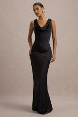 Alesso | Black Satin Cowl-Neck Slip-Maxi Dress