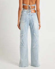Diamonde Star Straight Leg Mid Waist Denim Billie Jeans