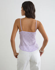 Mirelle Handkerchief Cami Top in Chiffon Lilac Polka Dot