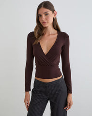 Sheon Long Sleeve Top in Rayon Jersey Bitter Chocolate