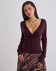Yenari Long Sleeve Twist Top in Knit Plum