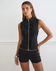 Hanae Zip Frill Top in Tailoring Black