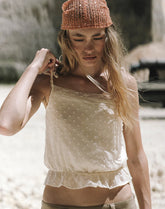 Jetlyn Top in Dobby Chiffon Cream with Lace Panel
