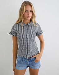 Topaz Blouse in Mini Gingham Grey