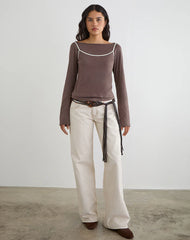 Laken Long Sleeve Top in Walnut with Vanilla Ice Binding