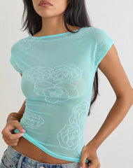 Nova Top in Flock Floral Doodle Blue