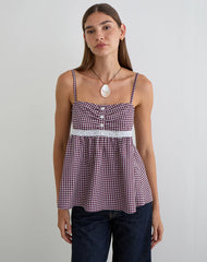 Flika Cami Top in Mini Gingham Wine