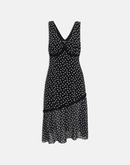 Sovira Midi Dress in Chiffon Black with Tiny Polka Print
