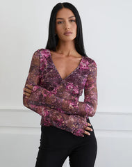 Copriva Top in Abstract Rose Pink and Plum