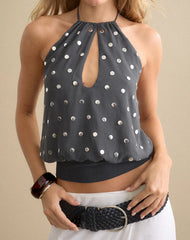 Sabitah Keyhole Top in Studded Chiffon Dark Grey