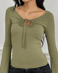 Armel Long Sleeve Keyhole Top in Rayon Jersey Khaki
