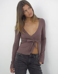 Lamae Wrap Top in Deep Taupe