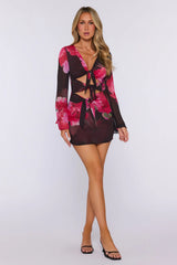 Kissed By Sun Long Sleeve Mini Dress Jardin Floral Print