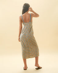 Lalu Midi Dress in Bohemian Batik Blue Brown
