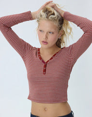 Yusi Long Sleeve Top in Burgundy Stripe