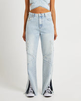 Diamonde Star Straight Leg Mid Waist Denim Billie Jeans