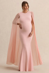 Currant | Pink Crew-Neck Maternity Maxi Dress With Cape