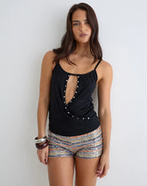 Kalei Cami Top in Rayon Jersey Black with Studs