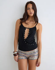 Kalei Cami Top in Rayon Jersey Black with Studs