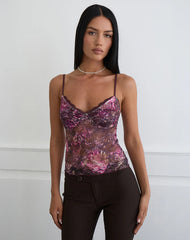 Rubik Cami Top in Abstract Rose Pink and Plum