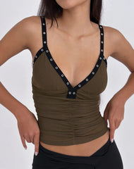 Tolani Cami Top in Heavy Mesh Khaki